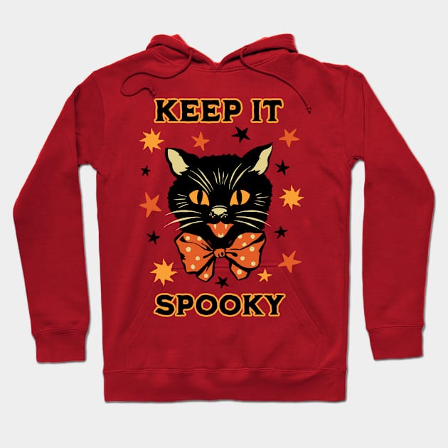 Vintage Halloween Black Cat Keep it Spooky Retro Folk Art Hoodie by PUFFYP